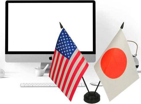 Set-Miniature US American & Japan Friendship Desk Flag, Japanese Flags For Room Display, Twin Desk Flag USA & Japan