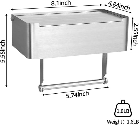 SUS304 JUYSON Toilet Paper Holder with Shelf Brushed Nickel, Flushable Wipes Dispenser Fits for Bathroom Wipe Storage