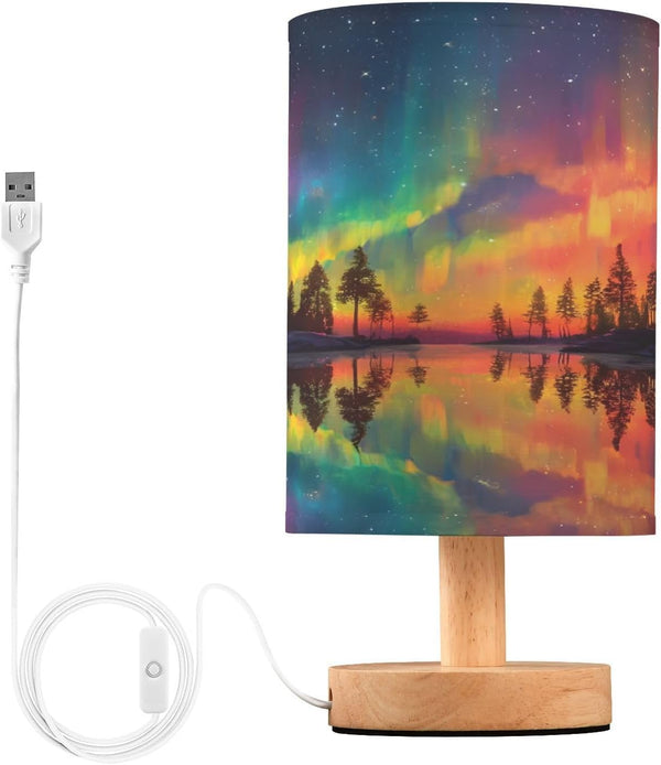 ALAZA Bedside Table Lamp for Bedroom Forest Rainbow Aurora Nightstand LED Light