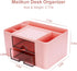 Plastic Pen Organizer, Multifunctional Desk Organizer with 2 Drawers, 4 Compartments & a Top Tray, Pencil Holder Desktop Organizers and Accessories for Office, 7.7" x 5.5" x 3.9" (Pink) by Meiikun