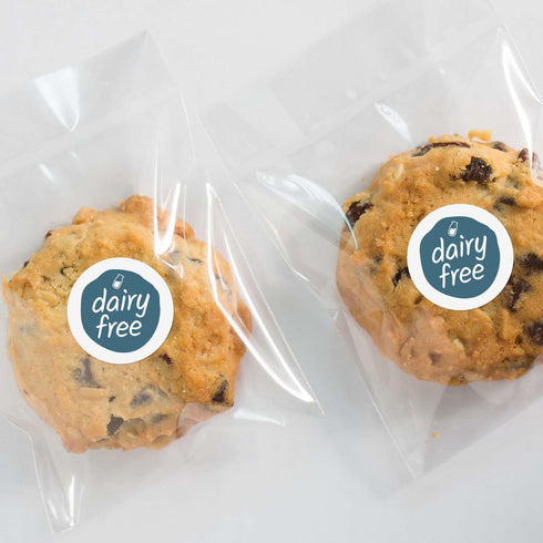 500 1" Blue Dairy Free Stickers / Small White Gloss Circle Labels/Chic Teal Lactose Free Food Safety Seals with Modern