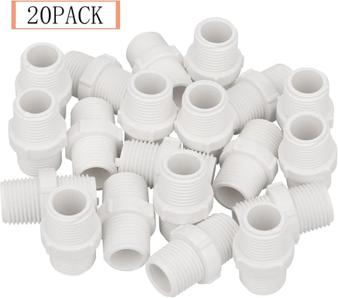 20Pack 1/2 Inch PVC Nipple Male Thread Coupling Adapter Connector (Male x Male) 1/2" PVC NPT Male Thread Coupling Pipe Fitting for Thread plumbing Pipe, Home or Industrial Use, Schedule 40 by Lswteiz