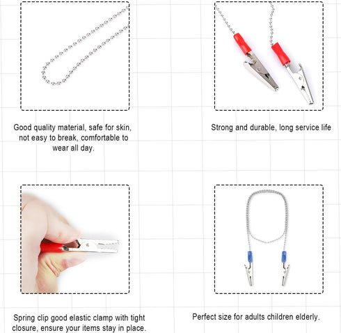 Tinoaly 6pcs 22.8 Inch (6 Dental Bib Clips with Chain, Adjustable Metal Napkin Clips for Dentist Clinic Reusable Neck