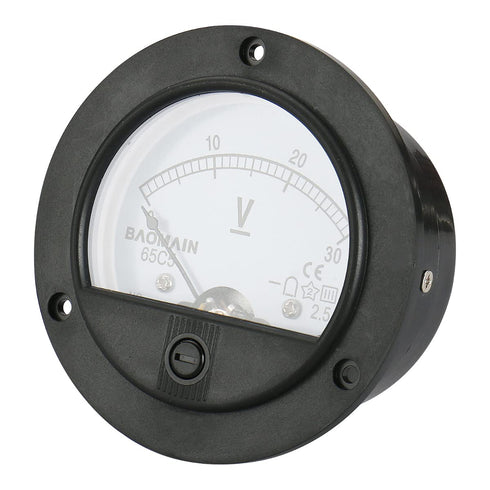 Baomain DC 30V Round Voltmeter Voltage Meter 65C5 Gauge Analog Panel Class 2.5 CE