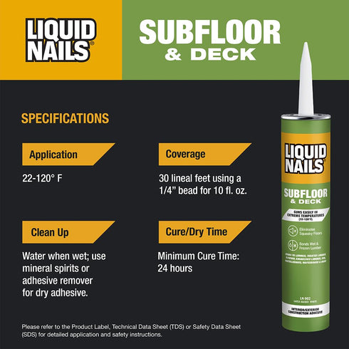 Liquid Nails Subfloor & Deck Construction Adhesive, Low VOC, 28 oz, Model LNP902
