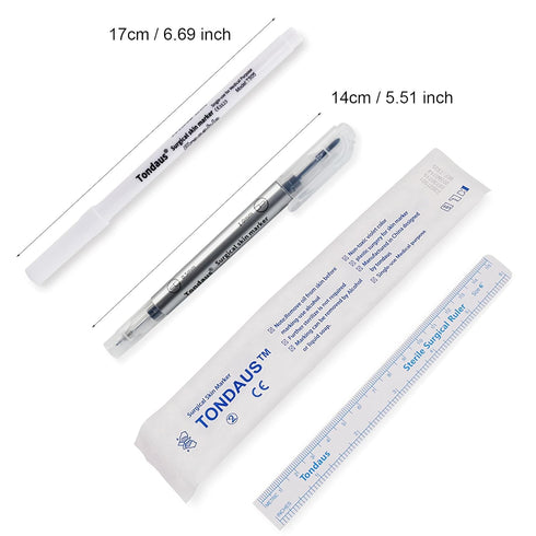 Surgical Skin Marker Professional 10Pcs Sterile Tattoo Stencil Tip Markers with Paper Ruler, Individually Wrapped for