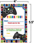 Game On Video Gamer Themed Thank You Notes for Kids - Ten 4" x 5.5" Fill in the Blank Cards with 10 White Envelopes