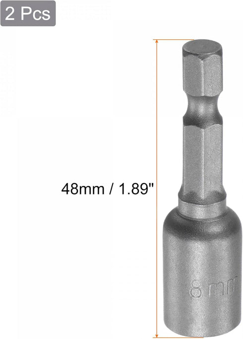 uxcell Quick-Change Nut Driver Bit, 1/4" Hex Shank 8mm Magnetic Nut Setter Drill Bits, 1.89" Length, Metric 2 Pcs by uxcell