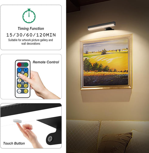 EUIOKUN 6Pack 3 Timer&Dimmable Wireless Picture Light for Wall Battery Operated Wall Sconces with Remote Lighting LED