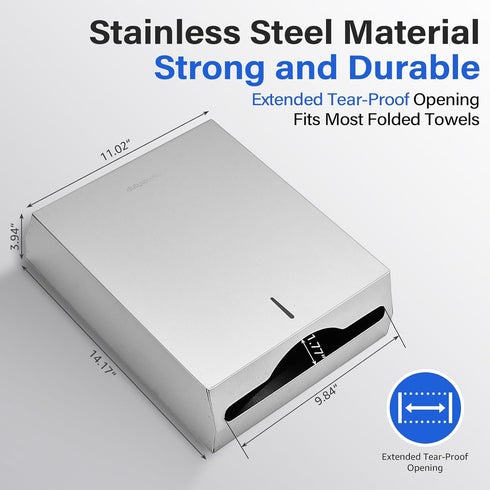 Commercial Paper Towel Dispenser Wall Mount, Stainless Steel Hand Towel Dispenser with Lock, Large Capacity C-Fold