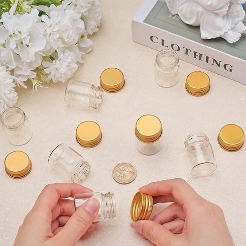 SUNNYCLUE 20Pcs Glass Clear Test Tubes 15ml with Gold Aluminium Screw Cap for Essential Oil, Jewelry DIY Crafts