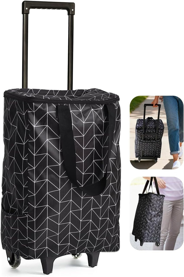 BELLPO Small Shopping Cart with Wheels, Rolling Shopping Bag, Collapsible Grocery Cart, Portable