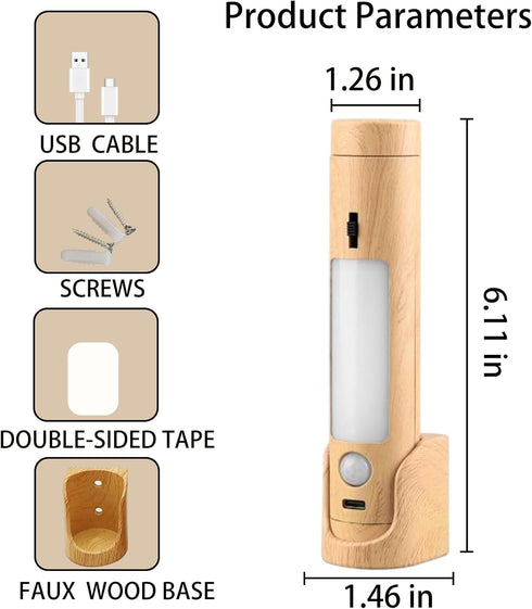 Gusweet Motion Sensor Lights Indoor, Wooden Hallway Rechargeable LED Wireless Battery Operated Wall Sconce, Portable