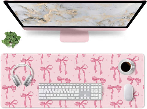 Wirfray Pink Mouse Pad, Large Pink Desk Mat Bows Computer Mat, Gaming Keyboard