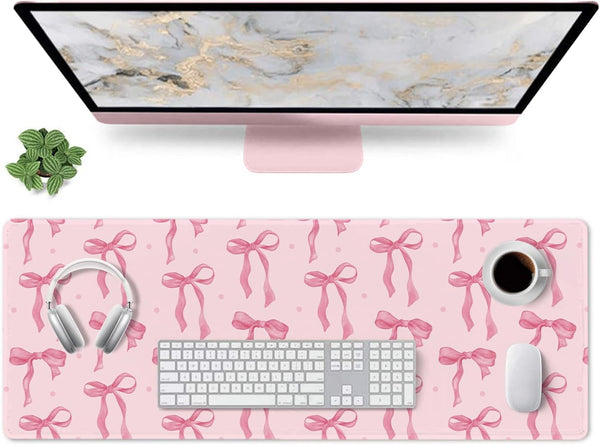 Wirfray Pink Mouse Pad, Large Pink Desk Mat Bows Computer Mat, Gaming Keyboard