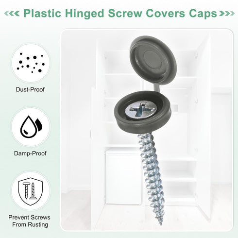 M METERXITY 200-Pack 5mm M3 M4 M5 Plastic Hinged Screw Cover Caps, Shutter Screws with Caps, Fold Snap Washer Covers