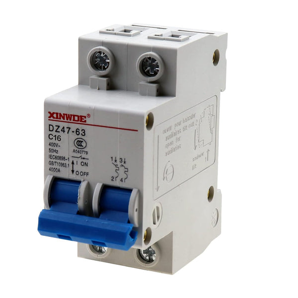 2 Pole 400V Low-Voltage Miniature Circuit Breaker 16A Din Rail Mount DZ47-63 C16