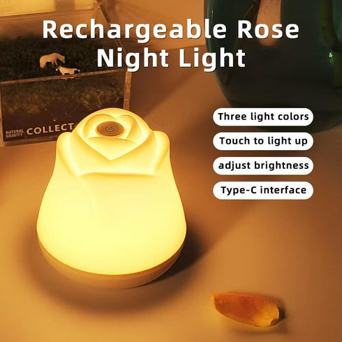 3 Dimmable (1 Pack) Rose Night Light, Brightness Touch Control LED Bedside Lamp, Portable Table Lamp Gift for Men Women