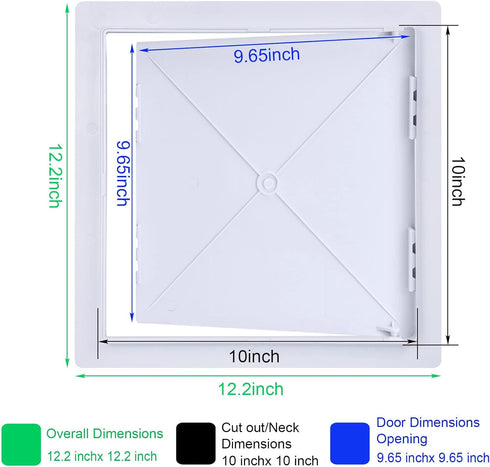 Suteck Plastic Access Panel for Drywall Ceiling 10 x 10 Inch Reinforced Plumbing Wall Access Doors Removable Hinged White by Suteck