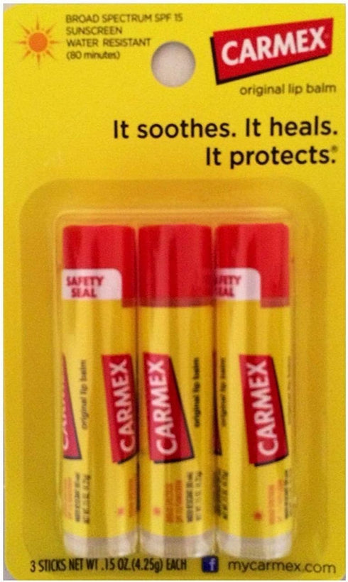 Carmex Classic Medicated Lip Balm, SPF 15, 3 ct (Stick in Blister