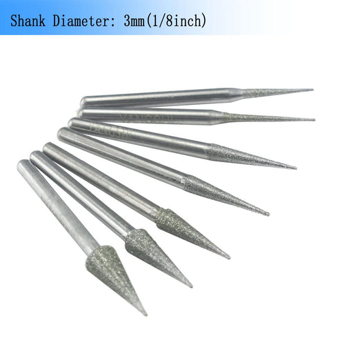 Luo ke 7 Pcs Diamond Burr Sets, 1/8'' Shank Long Cone Shape Grinding Bits for Dremel Rotary Tool