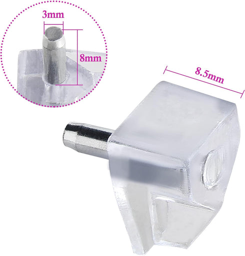 BokWin 20Pcs 3mm (1/8 Clear Shelf Support Pegs in) Plastic Cabinet Clips Holder, Book Shelf Holder Pins for Kitchen