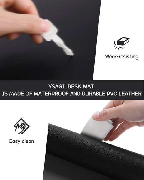 YSAGi Leather Desk Pad Protector, Large Mouse Pad, Non-Slip PU Leather Desk Blotter, Black, 47.2" x 23.6"