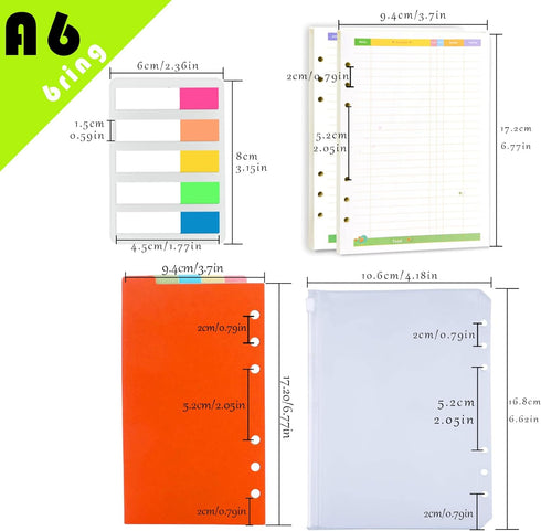 Rancco A6 Budget Planner Refill Paper, 90 Pages Colorful 6-Ring Binder Expense Tracker with Divider, Pouch, Ruler