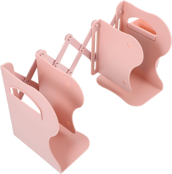 GLEAVI Multi-Grid Silicone Bookend Desk Organizer with Telescopic Adjustable Divider, Small Pink