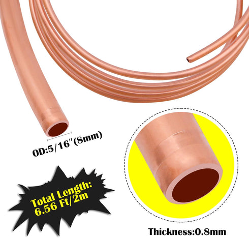 Copper Tubing,5/16" OD x 6.56 Ft Refrigeration Copper Tubing for DIY Handicrafts, Jewelry, Crafts and Industry.