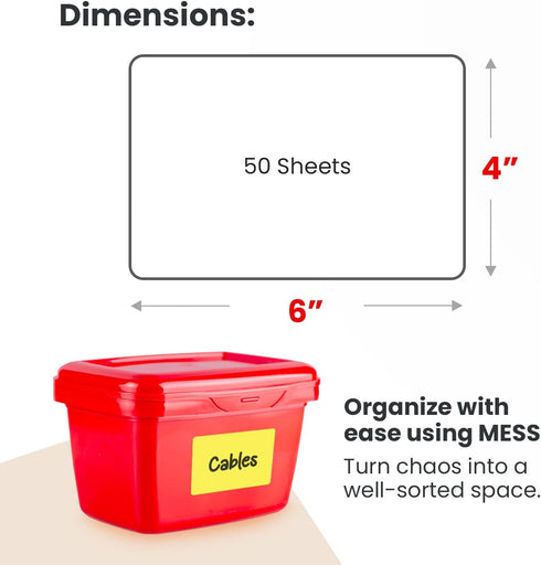 MESS Large Bin Labels for Storage Bins (50 6x4") - Removable Labels for Organizing, Craft Organization, Tote Moving