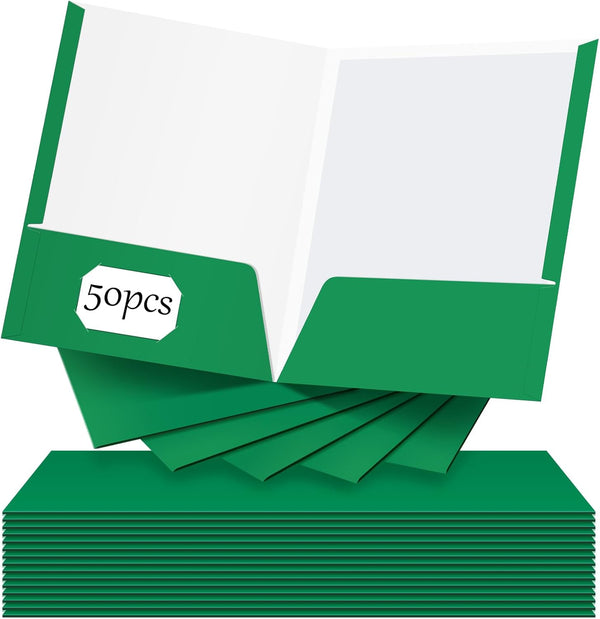 Jutom 50 Pcs Glossy Laminated Paper Folders, 2 Pocket Presentation Folder, Letter Size, Green Color for Office Supplies