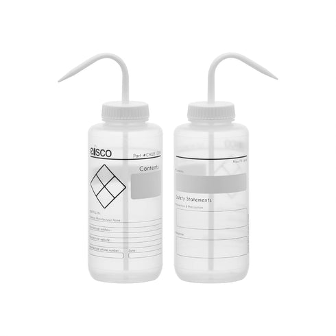 EISCO 2PK Chemical Wash Bottle, Blank Labels, 1000ml - Wide Mouth, Self Venting, Low Density Polyethylene - Performance Plastics Labs by EISCO