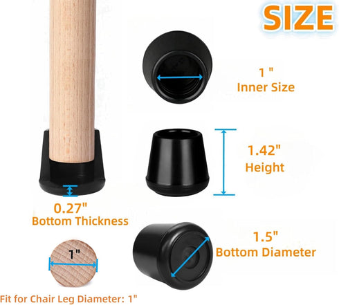 1" 12 Pack Rubber Chair Leg Tips Caps, Chair Leg Floor Protectors Rubber Feet Covers Non Slip Reduce Noise