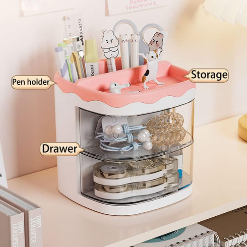 kaileyouxiangongsi Pencil Holders, Desk Organizer with Drawer for School, Home, Art Supplies (Pink Pencil Holder)