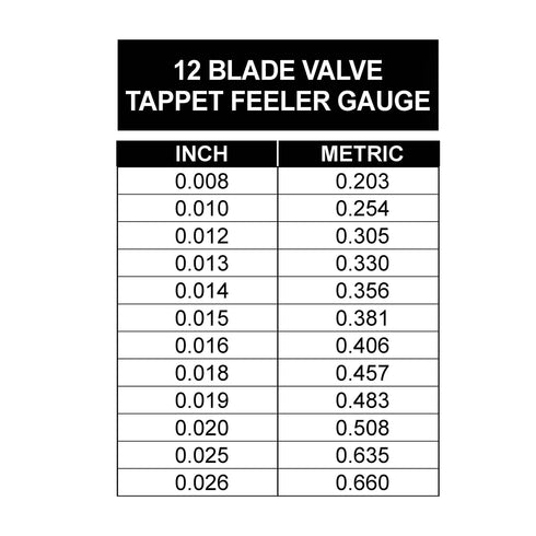 OEMTOOLS 25304 12-Blade Gauge Value Tap Feeler, Motorcycle Feeler Gauge Set, Angled Feeler Gauge for Precision