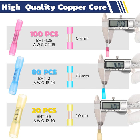 haisstronica 200PCS 22-10 AWG Mixing Heat Shrink Butt Connectors, Tinned Red Copper Marine Grade Electrical Connectors