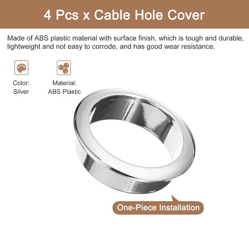 uxcell 4Pcs Cable Hole Cover, 2 inch ABS Grommet for Office Desk Cable Organizer, Silver