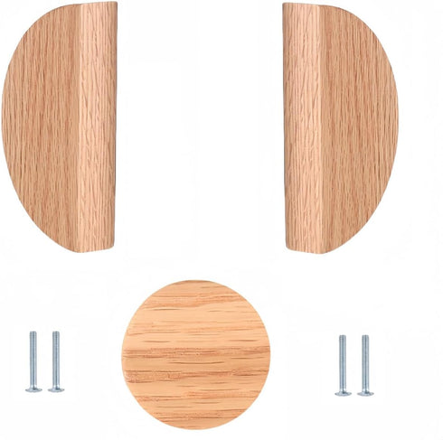 Ryanang Wooden Drawer Knobs 2Pcs Semi Circular Door Wardrobe Shoe Cabinet Bedside Log