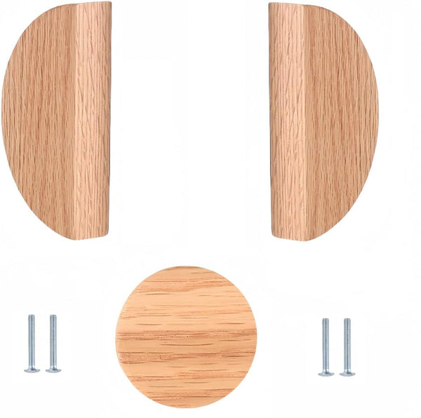 Ryanang Wooden Drawer Knobs 2Pcs Semi Circular Door Wardrobe Shoe Cabinet Bedside Log