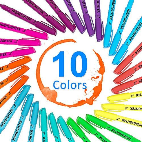 Lelix 30 Pack Highlighters, 10 Bright Colors, Chisel Tip, Quick Drying for Back to School, Office, Home, ideal for Highlighting Underlining by Lelix