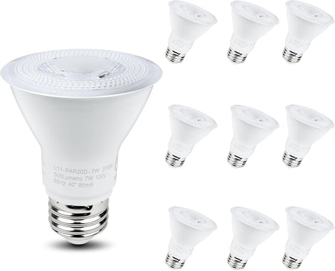 YGS-Tech 10 Pack PAR20 LED Light Bulbs, 7W Dimmable Flood Bulbs, 50W Equivalent, 3000K Warm White, E26 Base