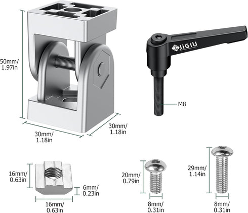 JiGiU 2 Pcs Die-Cast Zinc Alloy Pivot Joint for 3030 Series Joint Aluminium Profile Extrusion, 180° Adjustable Corner Connector Brackets Angle Mounting Brackets with Lever and Mounting Accessories