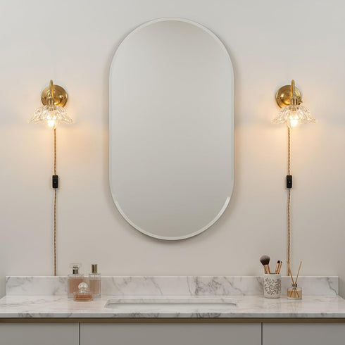 YJQHXY E26 Vintage Plug-in Wall Sconce with Switch, Clear Snowflake Glass Shade, Brass Fixture, Socket with Dual