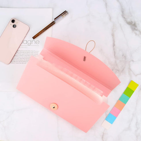 Oak-Pine 13 Pocket Receipt Folder, Accordion File Organizer, Expanding File Folder, Plastic Check Bill Folder, Pink