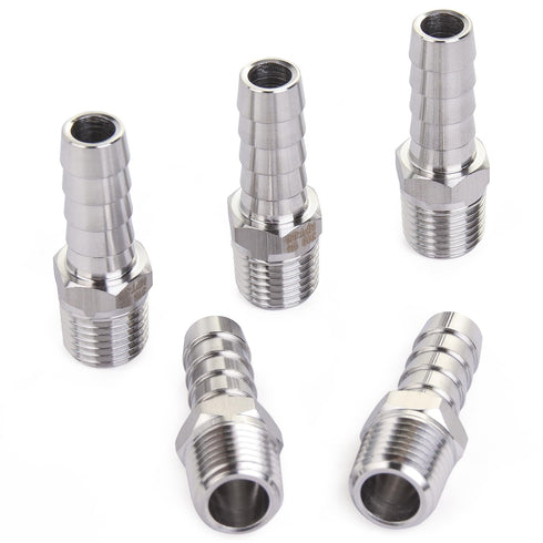 LTWFITTING Bar Production Stainless Steel 316 Barb Fitting Coupler/Connector 3/8" Hose ID x 1/4" Male NPT (Pack of 5)