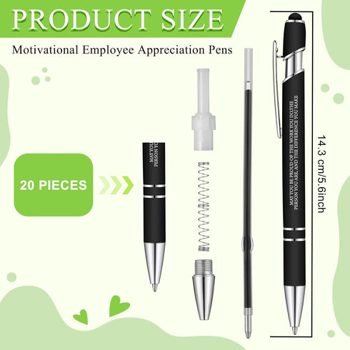 Teling 20 Pcs Employee Appreciation Pens Gifts Inspirational Quote Pens for Coworkers Motivational Ballpoint Pen with Soft Stylus Tip 1.0 mm Metal Black Ink Pens Team Building Gifts (Black) by Teling