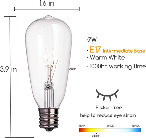24-Pack Bulbs,7W E17 ST40 Bulbs ST40 Brightown Edison Replacement Light Screw Base Replacement Clear Glass Light