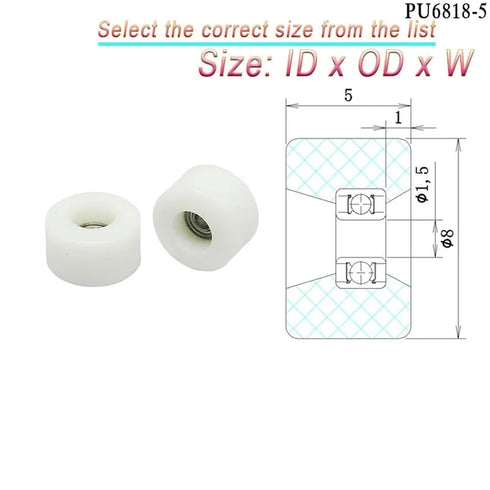 CHOUOHC 1pcs 8mm PU6818-5 1.5x8x5 1.5 8 5(PU6817-5 1.5x7x5mm) Deep Groove Ball Bearing OD PU Coated Fingerboard Wheels