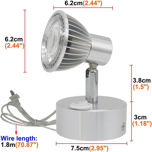 XDIAN 5W Finish,3000K COB LED Picture Light Plug in Wall Lamp Fixture,Adjustable Light Head Reading Lamp with Power